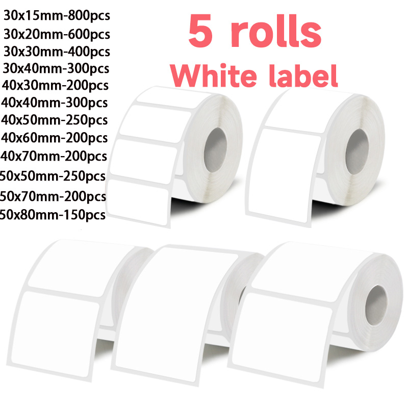 Commercial Printer - 5 Rollen weiße Etikettenaufkleber, 30 mm/40